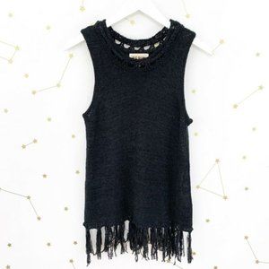 Anthro • Black Knit Fringed Sleeveless Tank Top XS